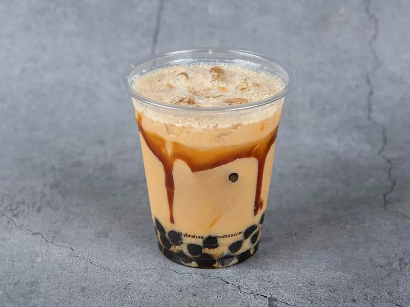 Mango milk bubble tea with tapioca pearls