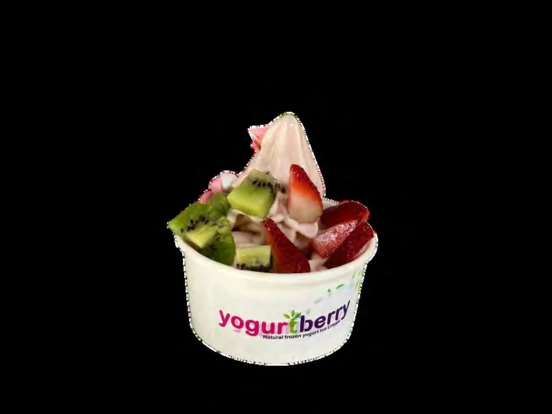 Strawberry froyo topped with fresh strawberry and kiwi